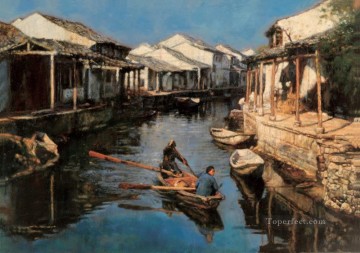 中国の風景 Painting - 中国の故郷の風景を浸すオール